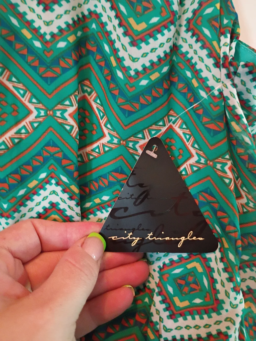 City Triangles Green Geometric Tank Dress